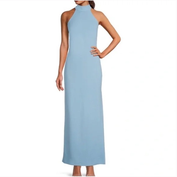 Badgley Mischka Light Blue Halter Dress - Picture 1 of 10